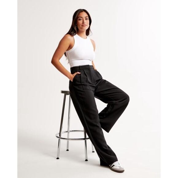 Abercrombie & Fitch Tailored Pants Women 32 / 14 Black High Rise Trousers Sloane - Picture 14 of 14